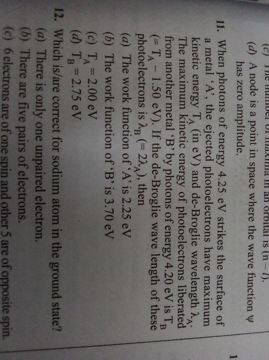 (d) A node is a point in space where the wave function ψ has zero ampl