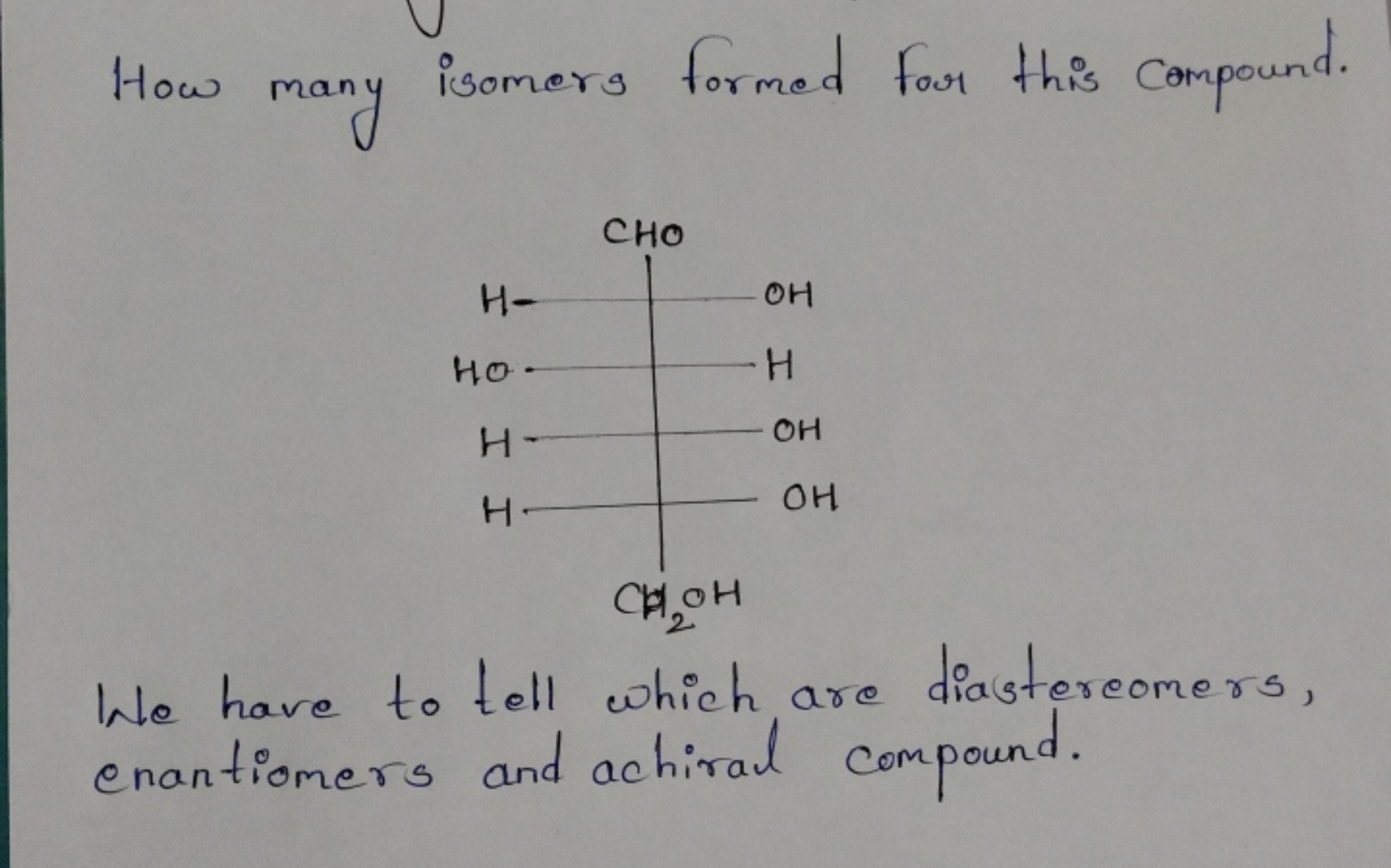 How many isomers formed for this compound.
O=CC(O)C(O)C(O)CO

We have 