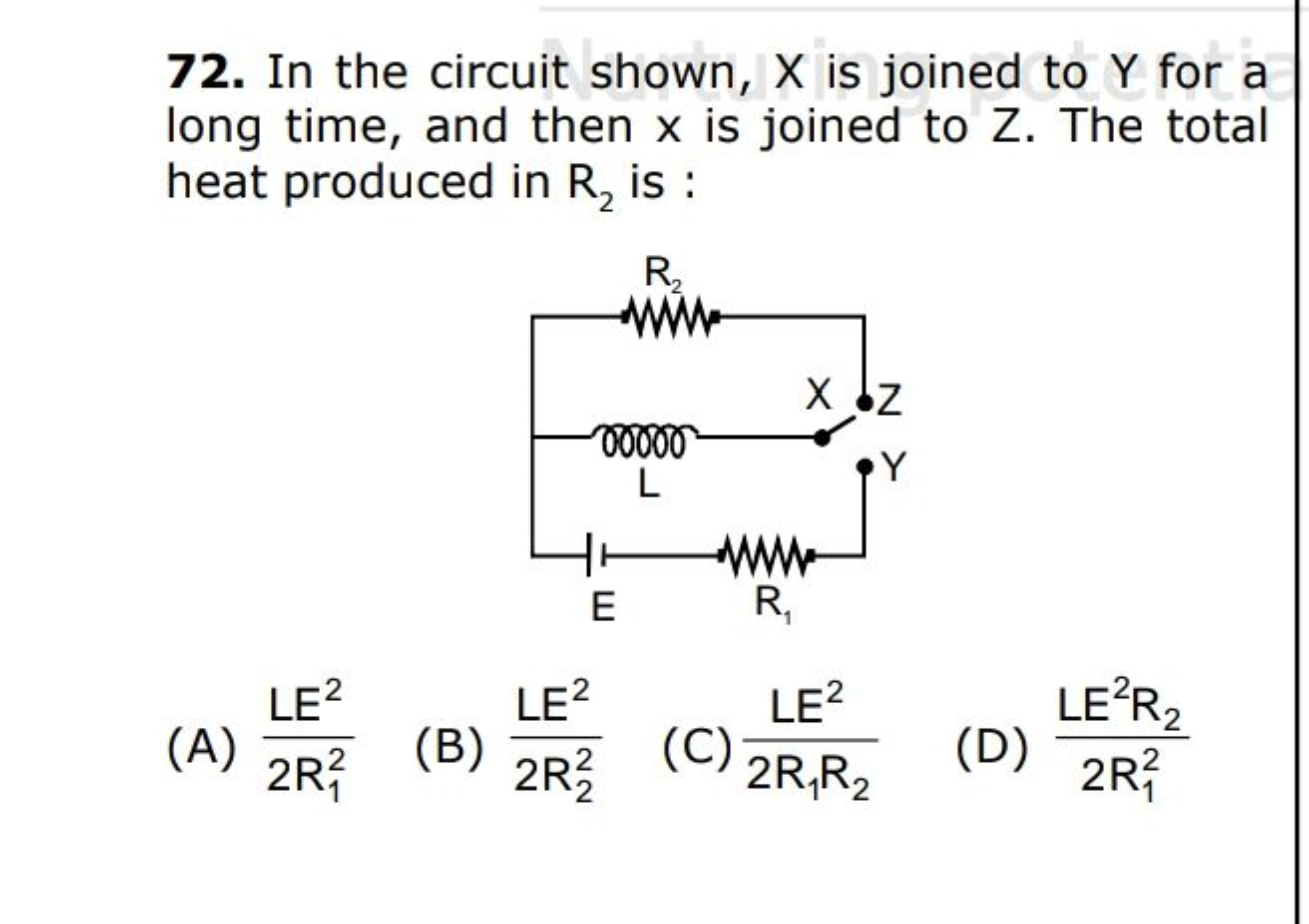 72. In the circuit shown, X is joined to Y for a long time, and then x