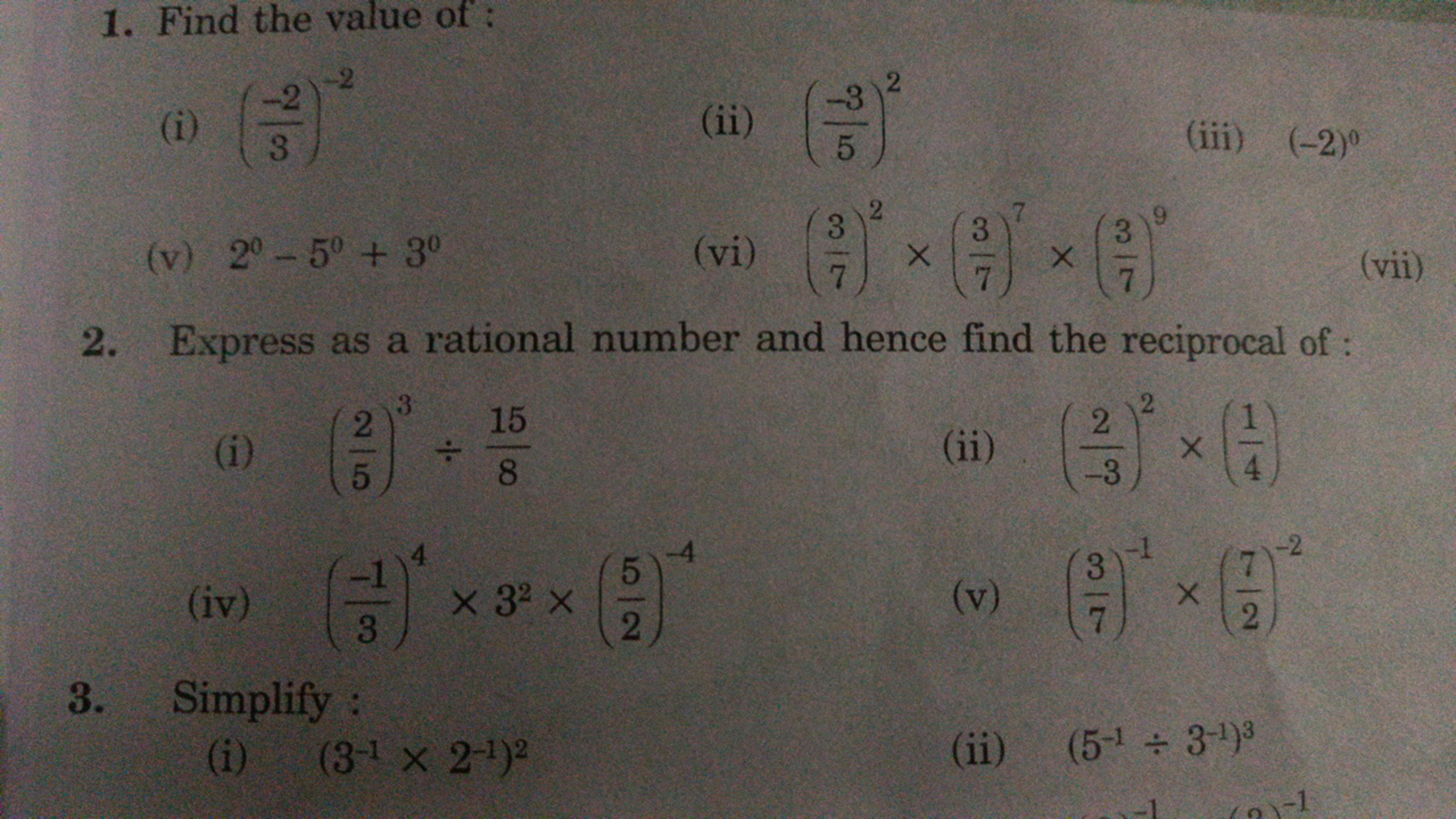 1. Find the value of:
3
2
2
(i)
(v) 20-50 + 30
32
(ii)
5
(vi)
32 3
3
X