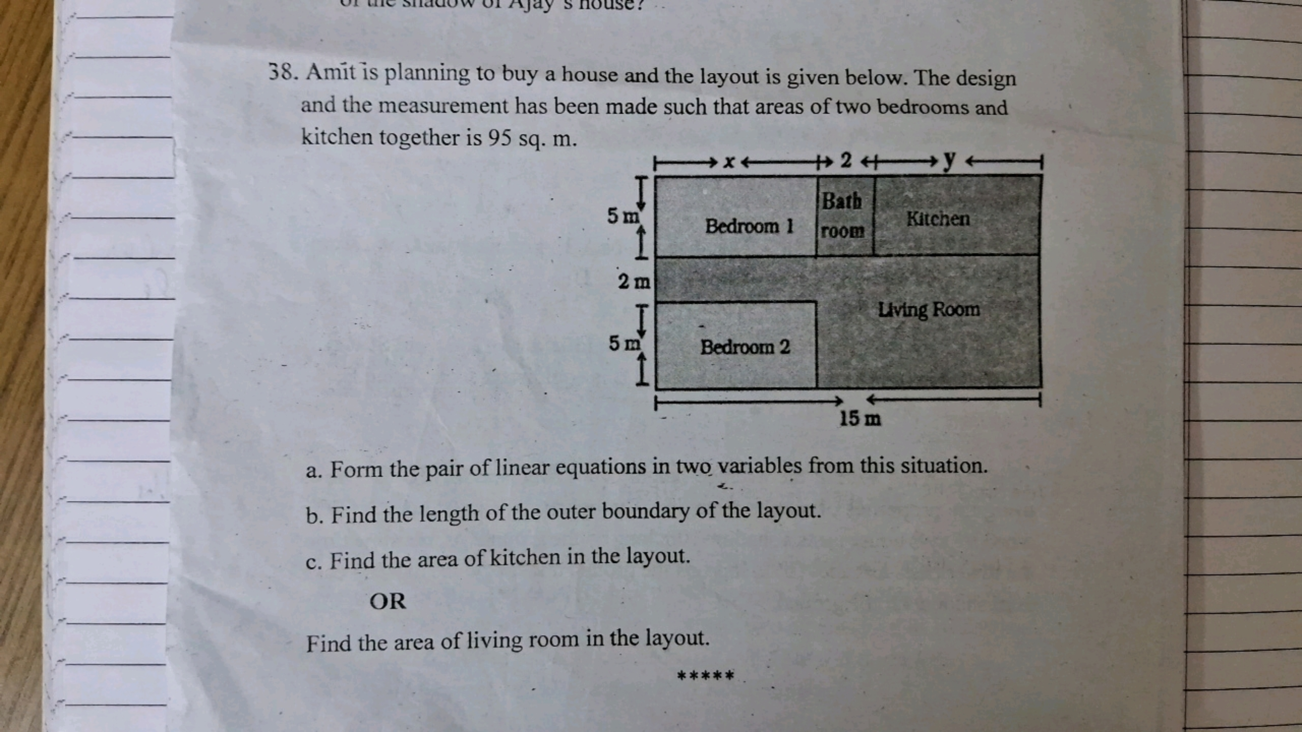 38. Amit is planning to buy a house and the layout is given below. The