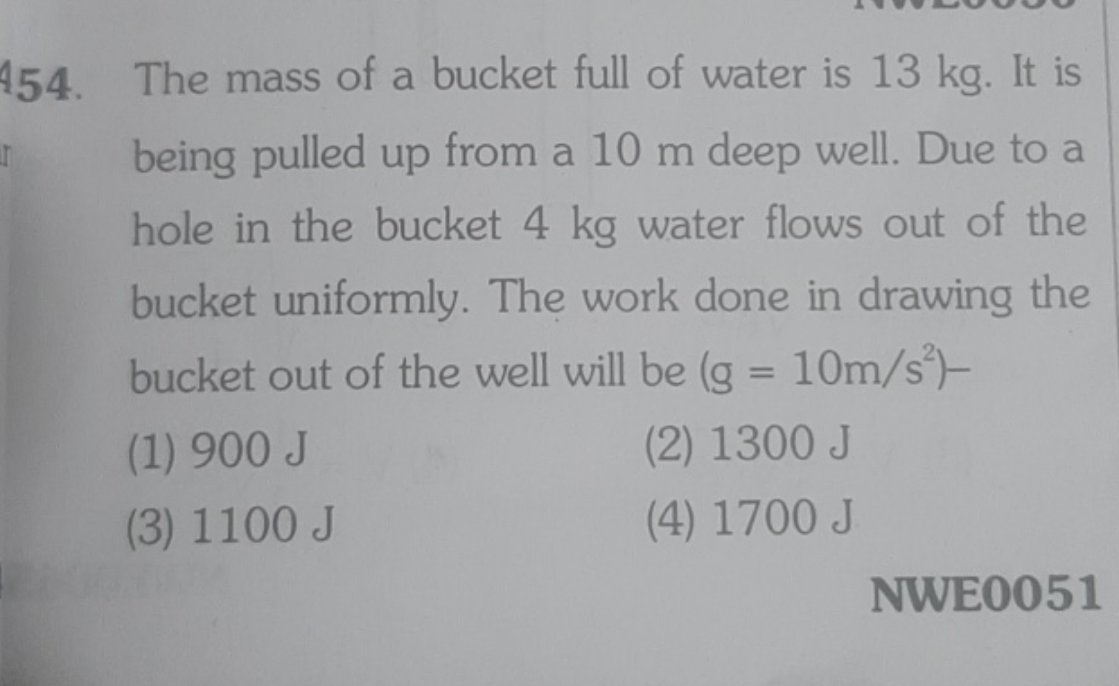 454. The mass of a bucket full of water is 13 kg . It is being pulled 