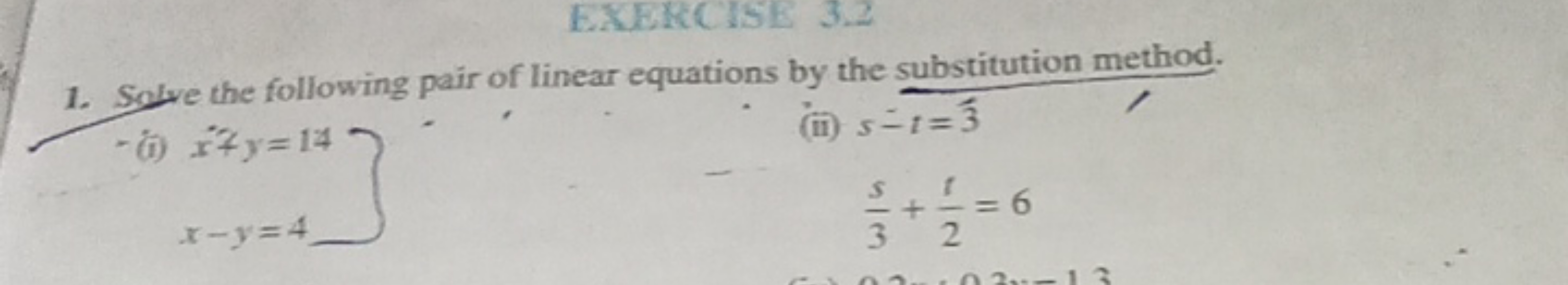 1. Solve the following pair of linear equations by the substitution me