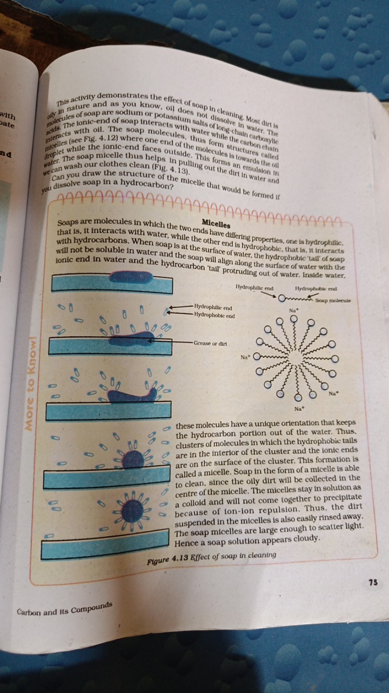 This activity demonstrates the effect of soap in cleaning. Most dirt i