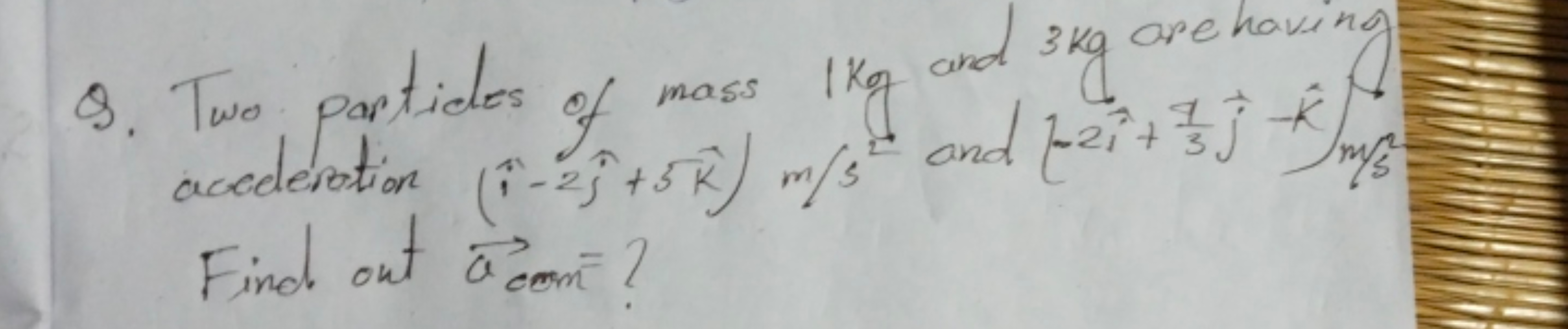 Q. Two particles of mass 1 kg and 3 kg are having acceleration (i^−2j^