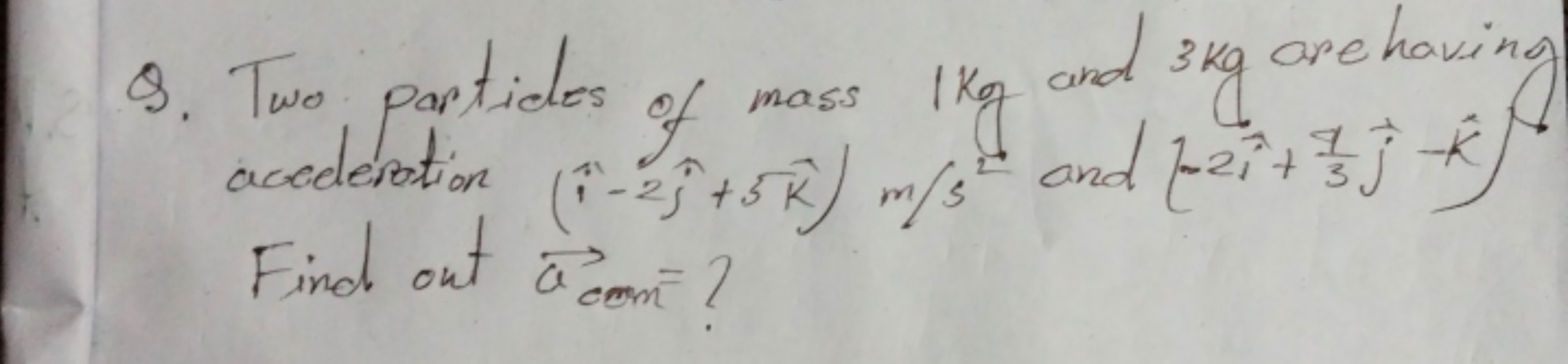 Q. Two particles of mass 1 kg and 3 kg are having acceleration (i^−2j^