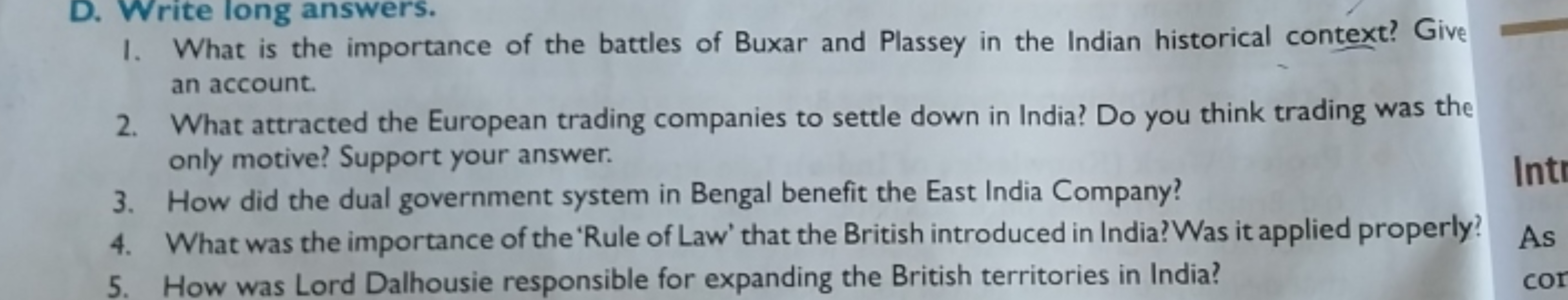 1. What is the importance of the battles of Buxar and Plassey in the I