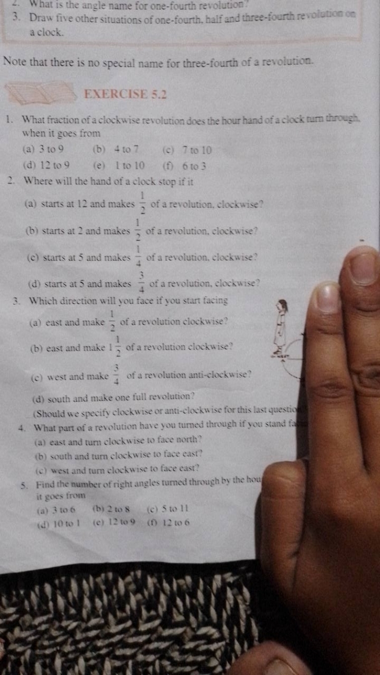 2. What is the angle name for one-fourth revolution?
3. Draw five othe