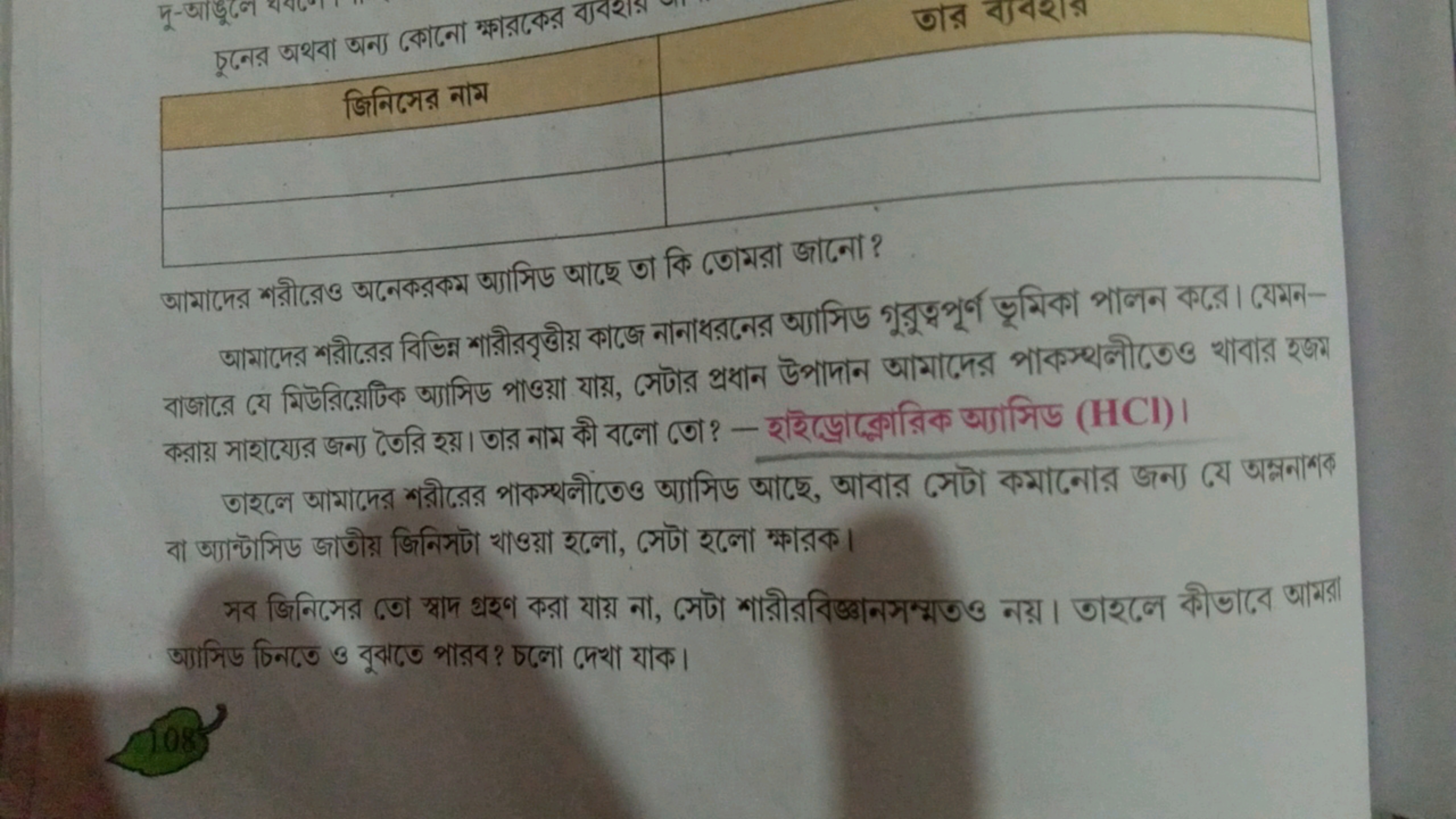 চুনের অথবা অন্য কোনো ক্মারকের বাবহার
\begin{tabular} { | l | l | } 
\h