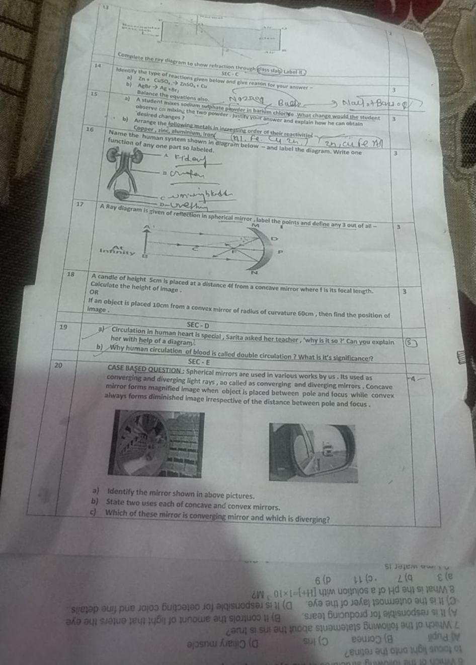 19
20
18
17
14
Complete the ray diagram to show refraction through gla