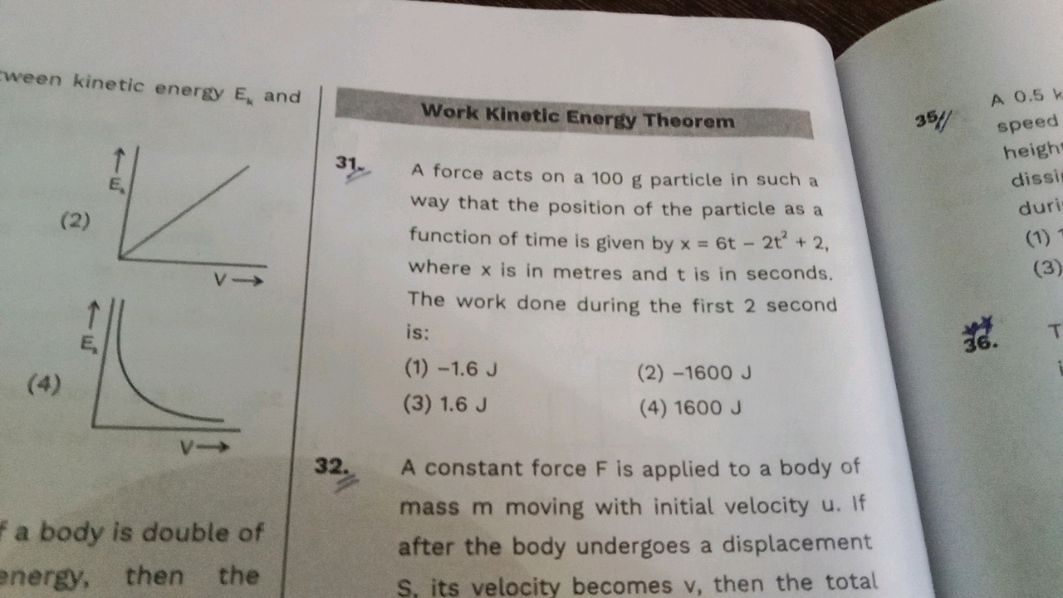 ween kinetic energy Ek​ and
(2)
(4)

Work Kinetic Energy Theorem
31. A