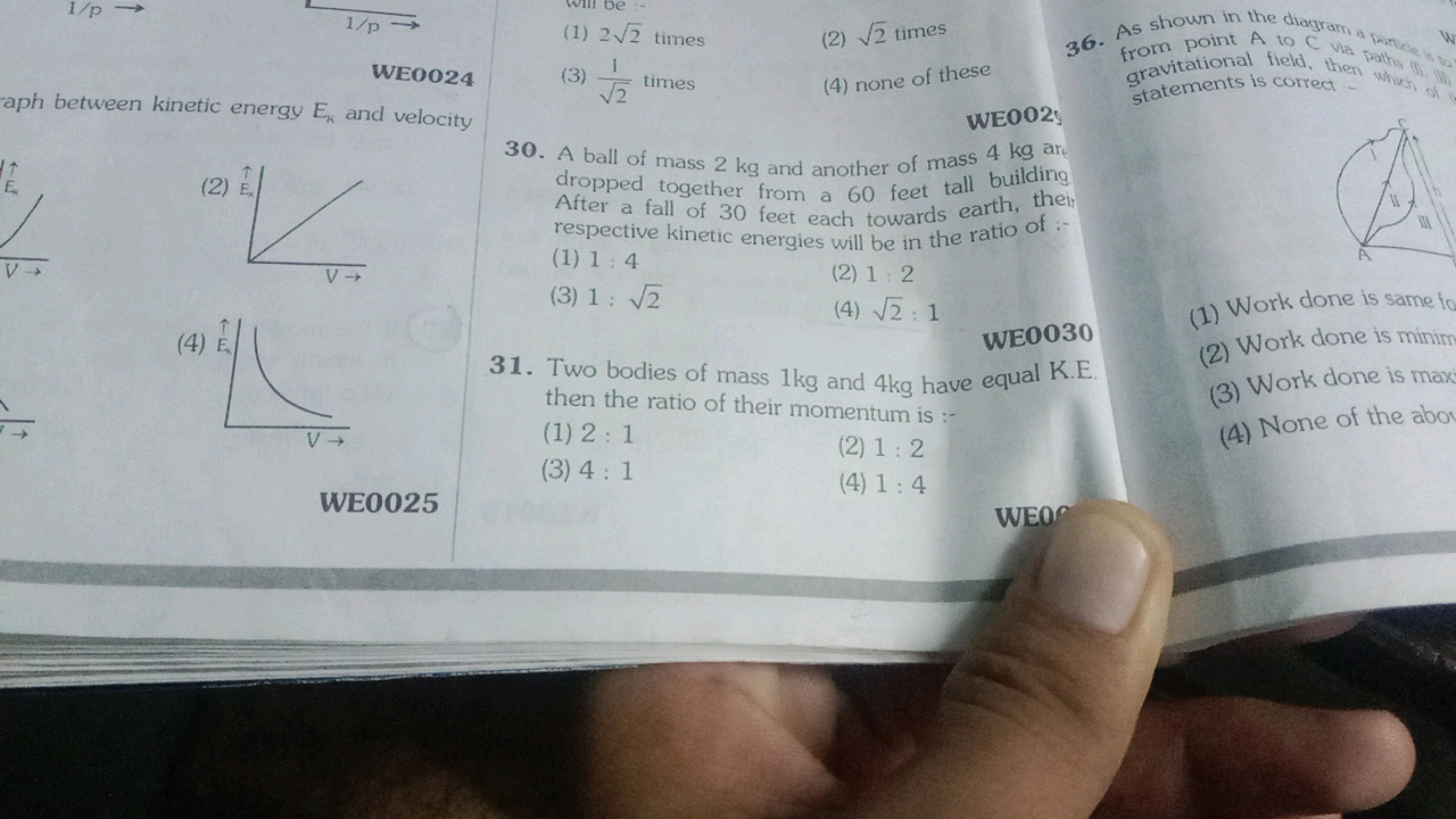 1/p→
1/p→
(1) 22​ times
(2) 2​ times
36. As shown in the diagram a pan