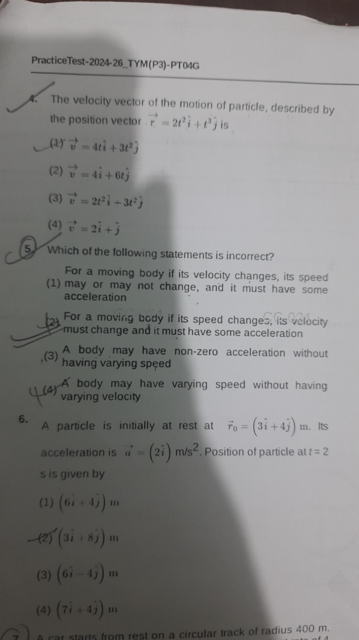 PracticeTest-2024-26_TYM(P3)-PT04G
4. The velocity vector of the motio