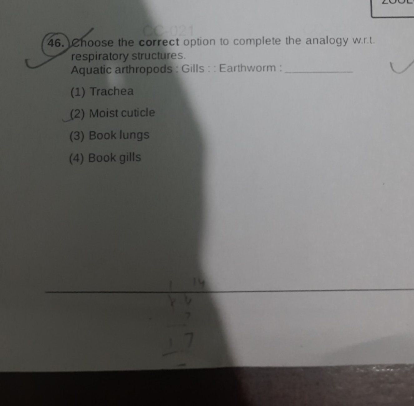 46. Choose the correct option to complete the analogy w.r.t. respirato