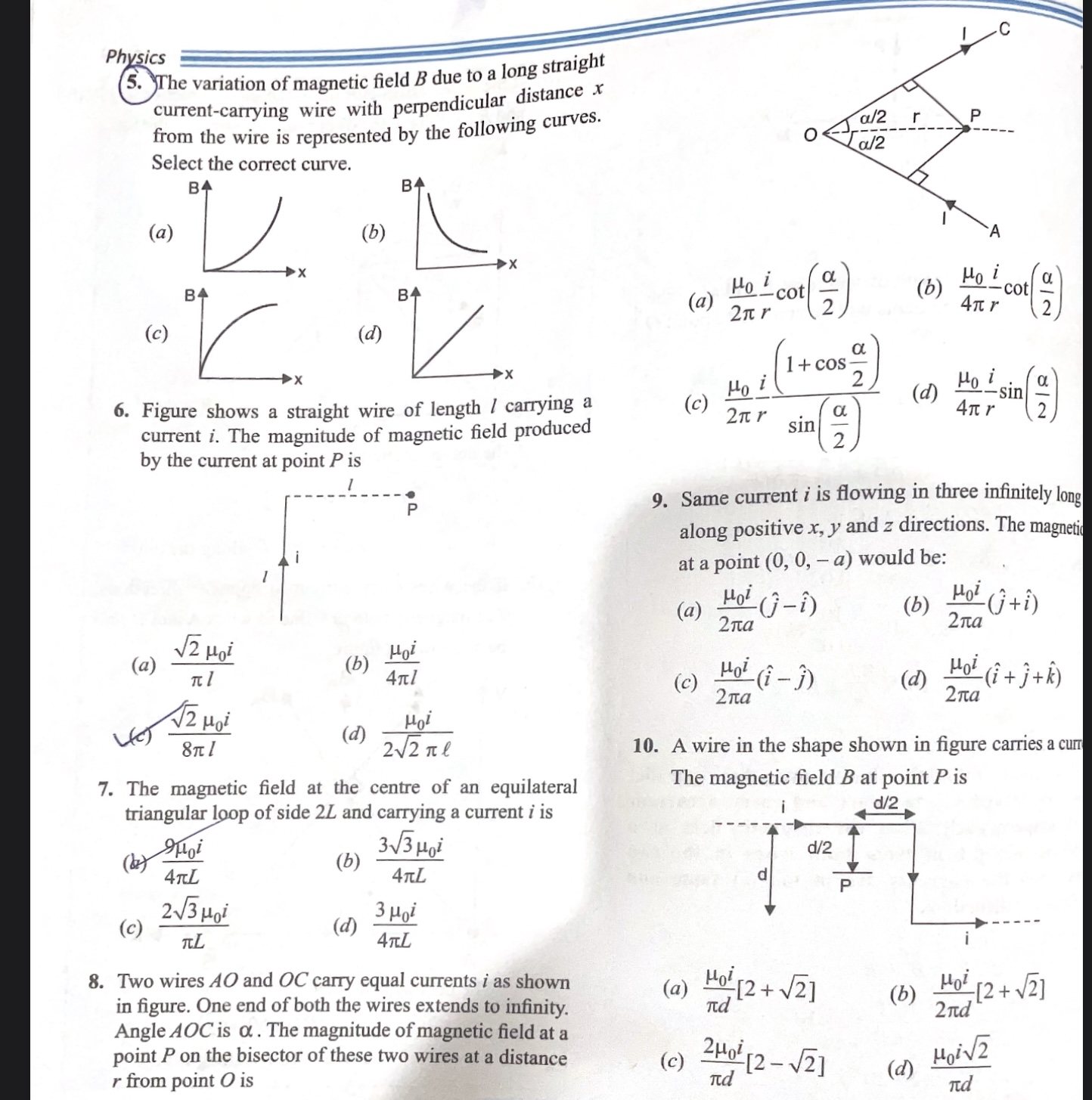 5. The variation of magnetic field B due to a long straight

Physics c