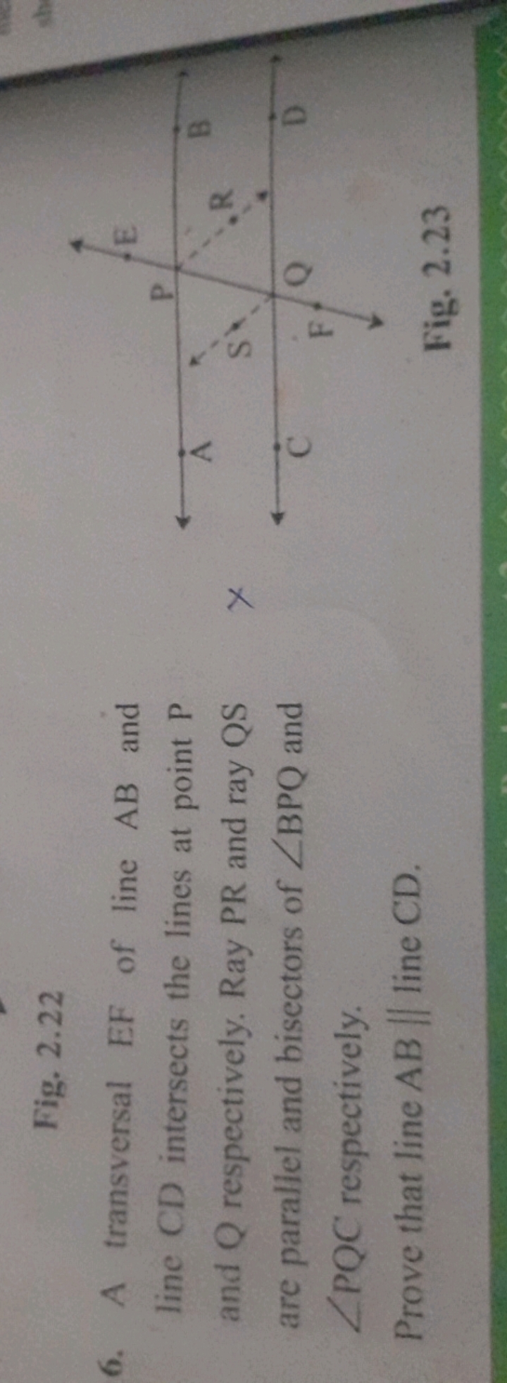 Fig. 2.22
6. A transversal EF of line AB and line CD intersects the li