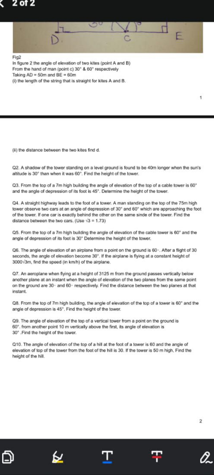 2 of 2

Fig2
In figure 2 the angle of elevation of two kites (point A 