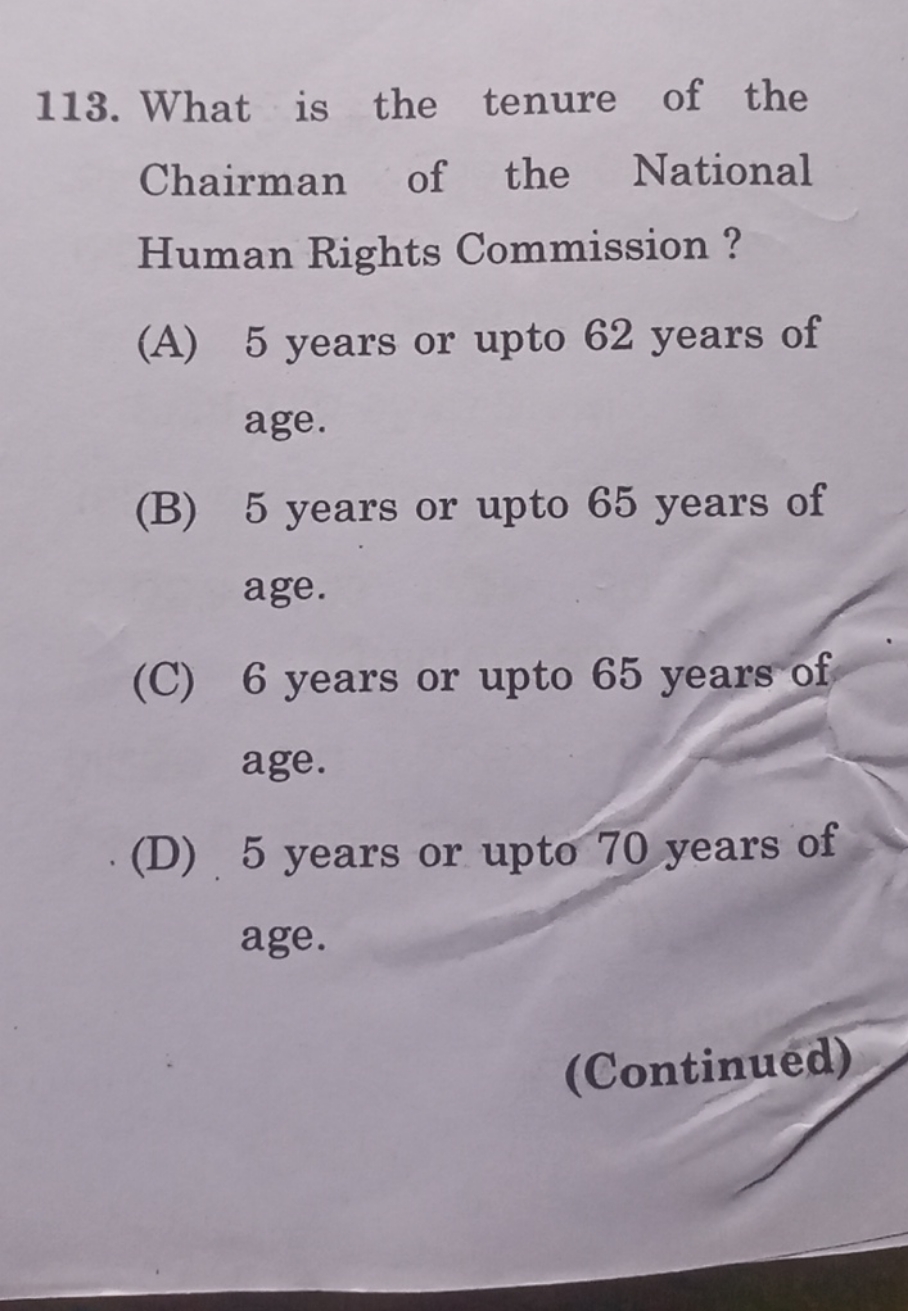 113. What is the tenure of the Chairman of the National Human Rights C