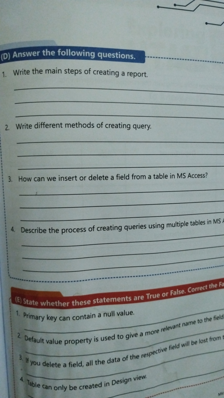 (D) Answer the following questions.
1. Write the main steps of creatin