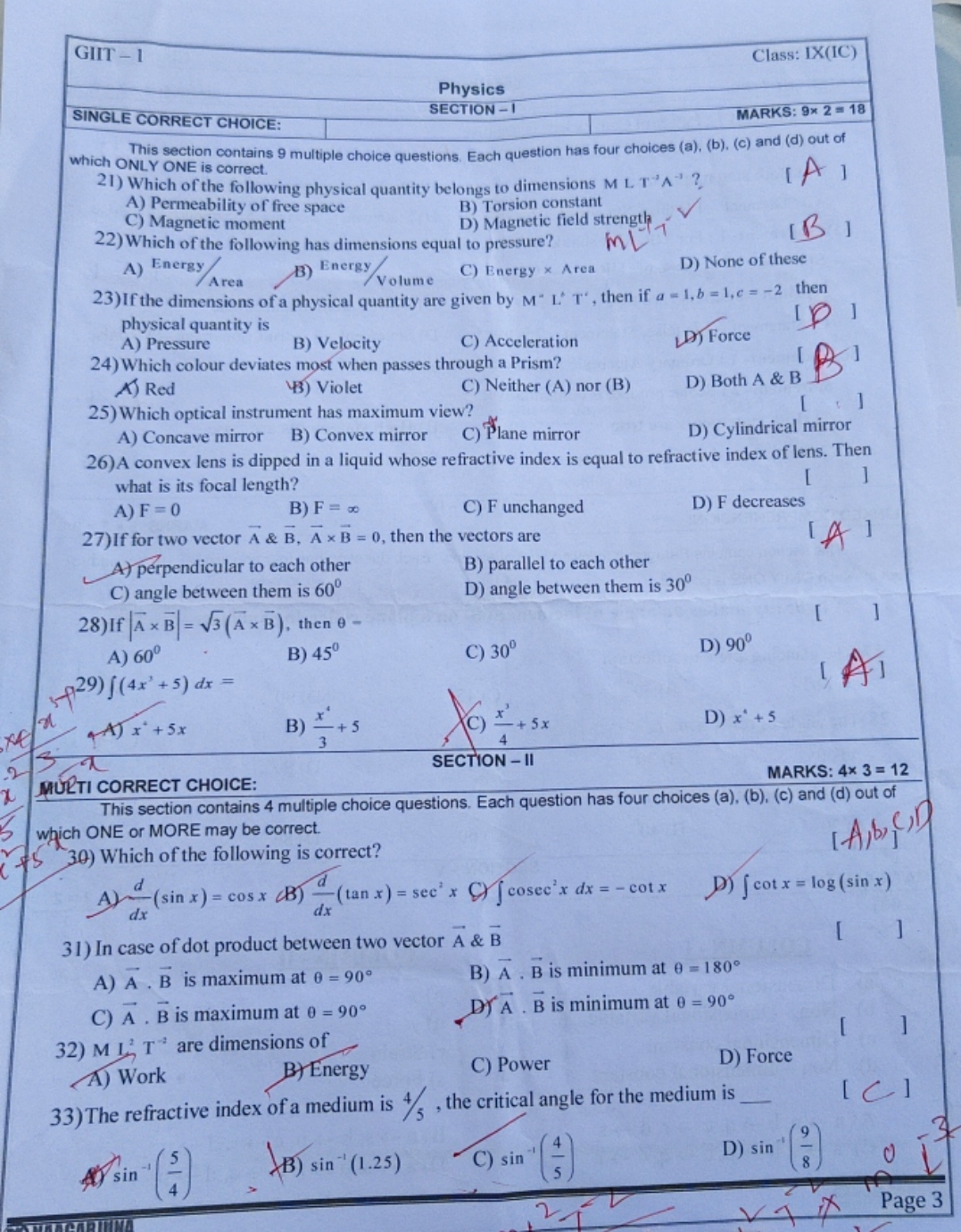 2
GIIT-1
Class: IX(IC)
SINGLE CORRECT CHOICE:
Physics
SECTION-1
MARKS: