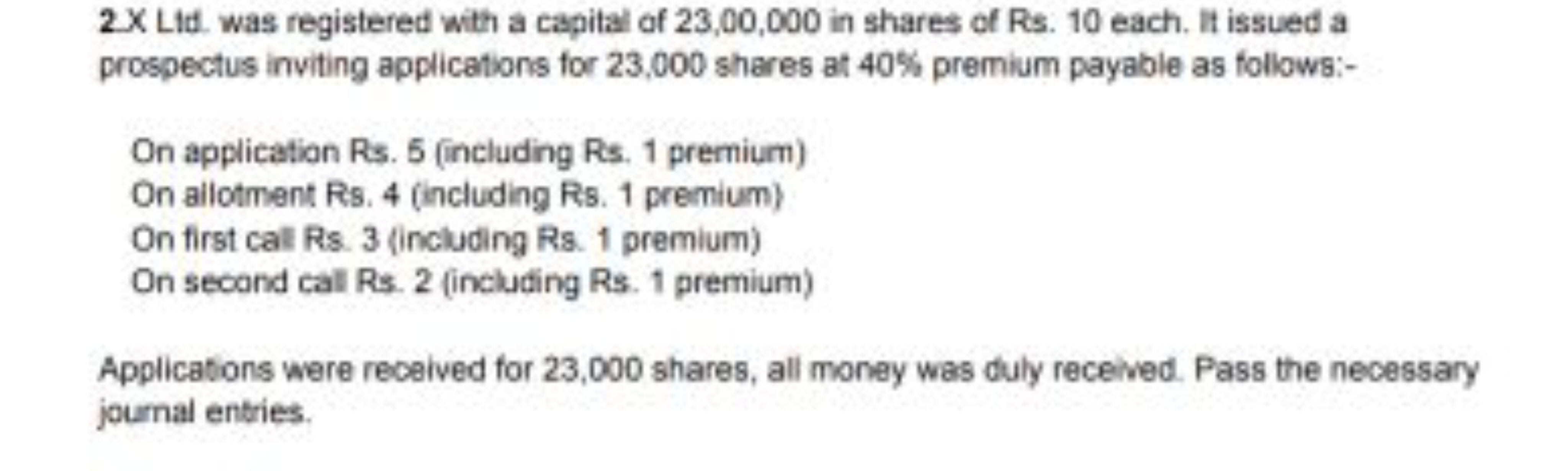 2× Lid. was registered with a capital of 23,00,000 in shares of Rs. 10