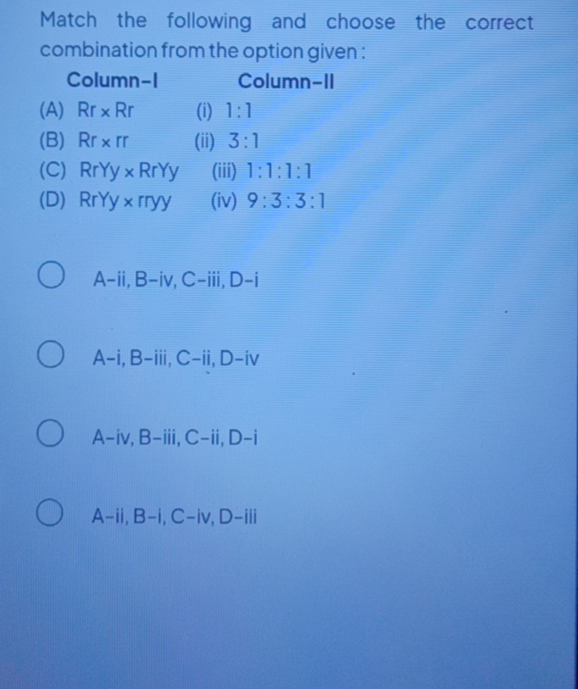 Match the following and choose the correct combination from the option