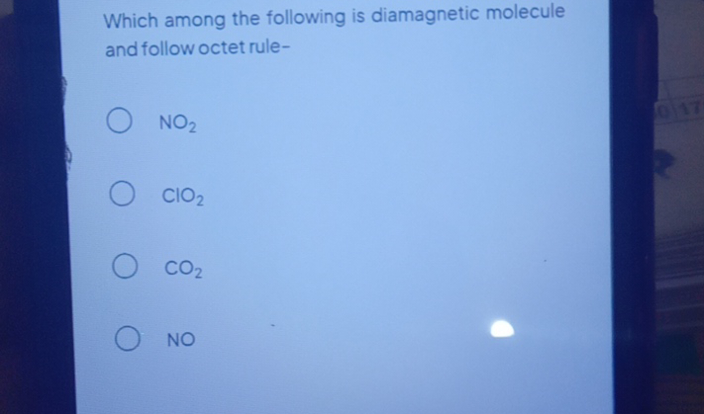 Which among the following is diamagnetic molecule and follow octet rul