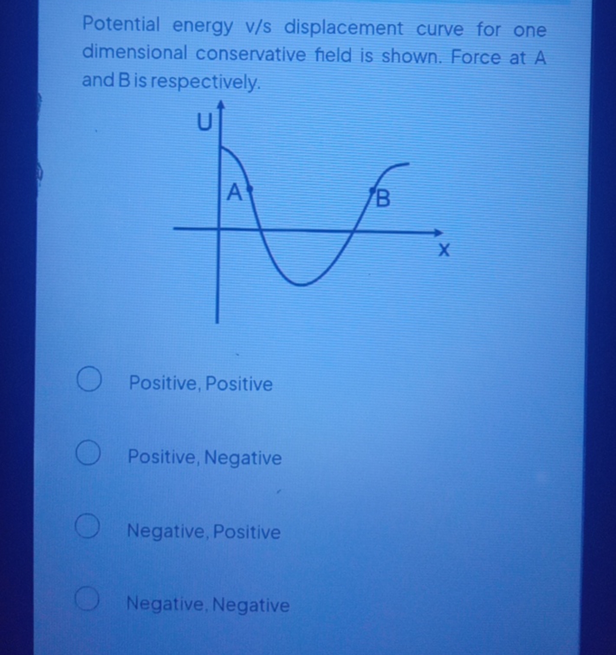 Potential energy v/s displacement curve for one dimensional conservati