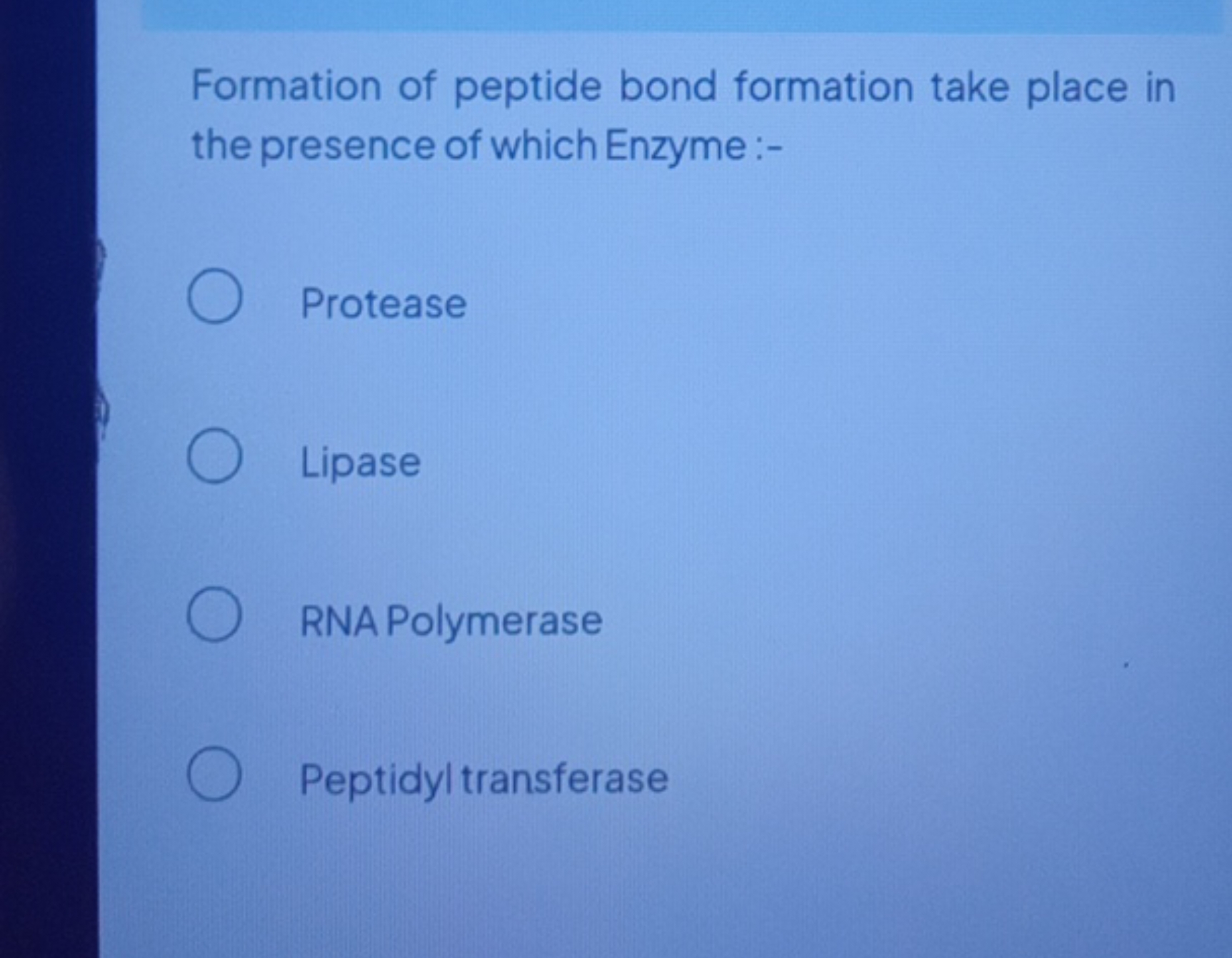 Formation of peptide bond formation take place in the presence of whic