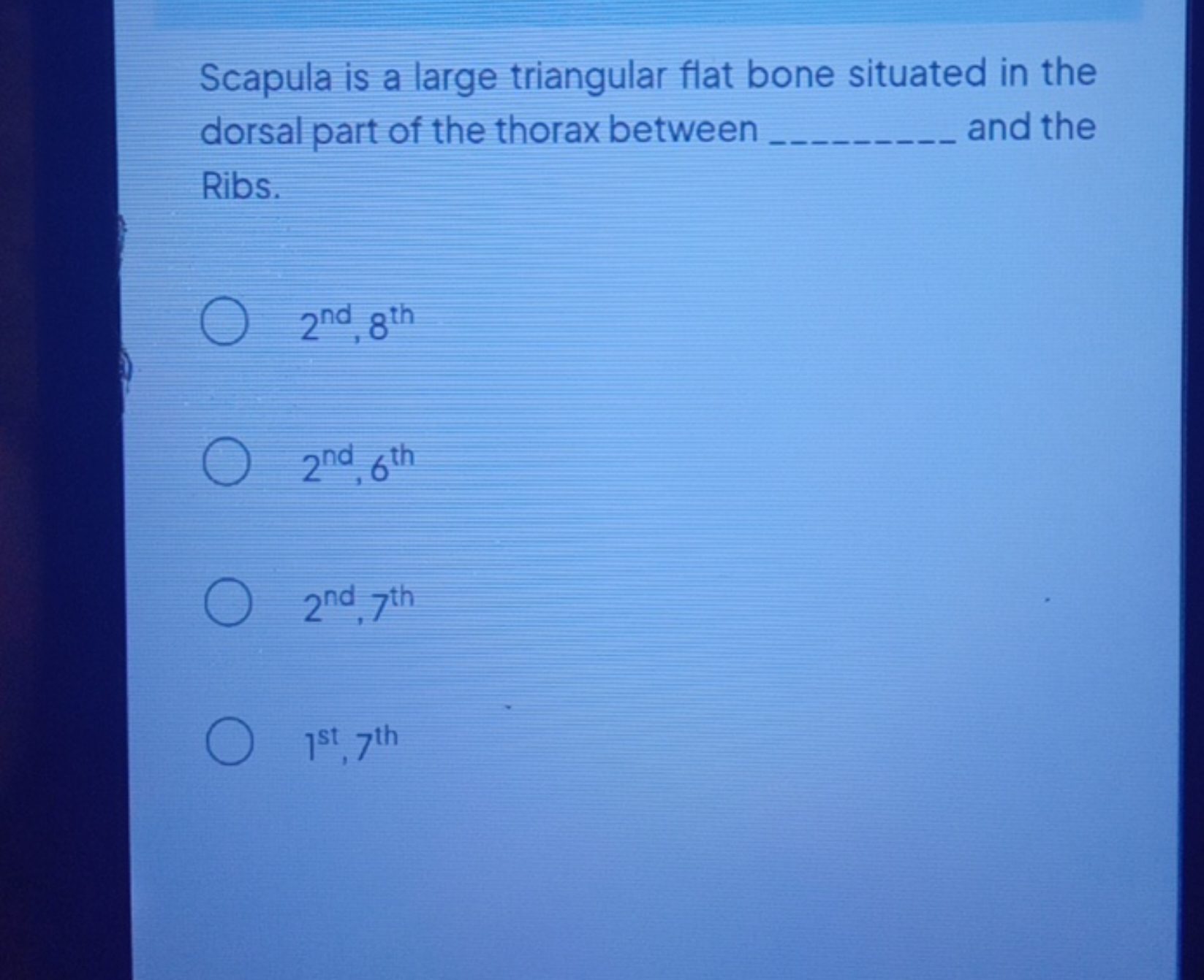 Scapula is a large triangular flat bone situated in the dorsal part of