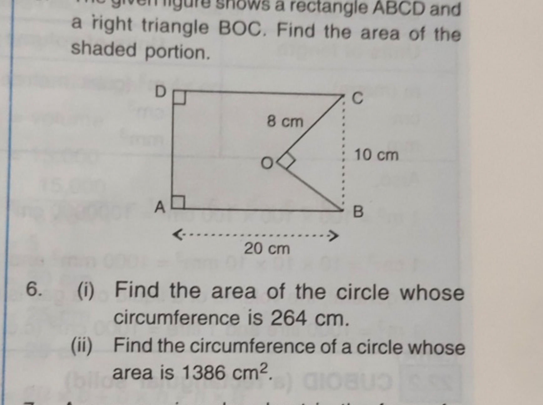 gure snows a rectangle ABCD and a right triangle BOC. Find the area of