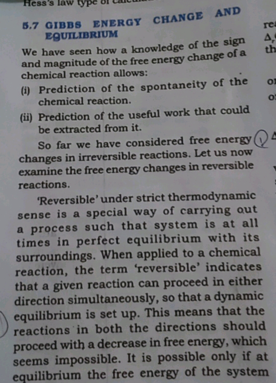 5.7 GIBBS ENERGY CHANGE AND EGUTLIBRIUM
We have seen how a knowledge o