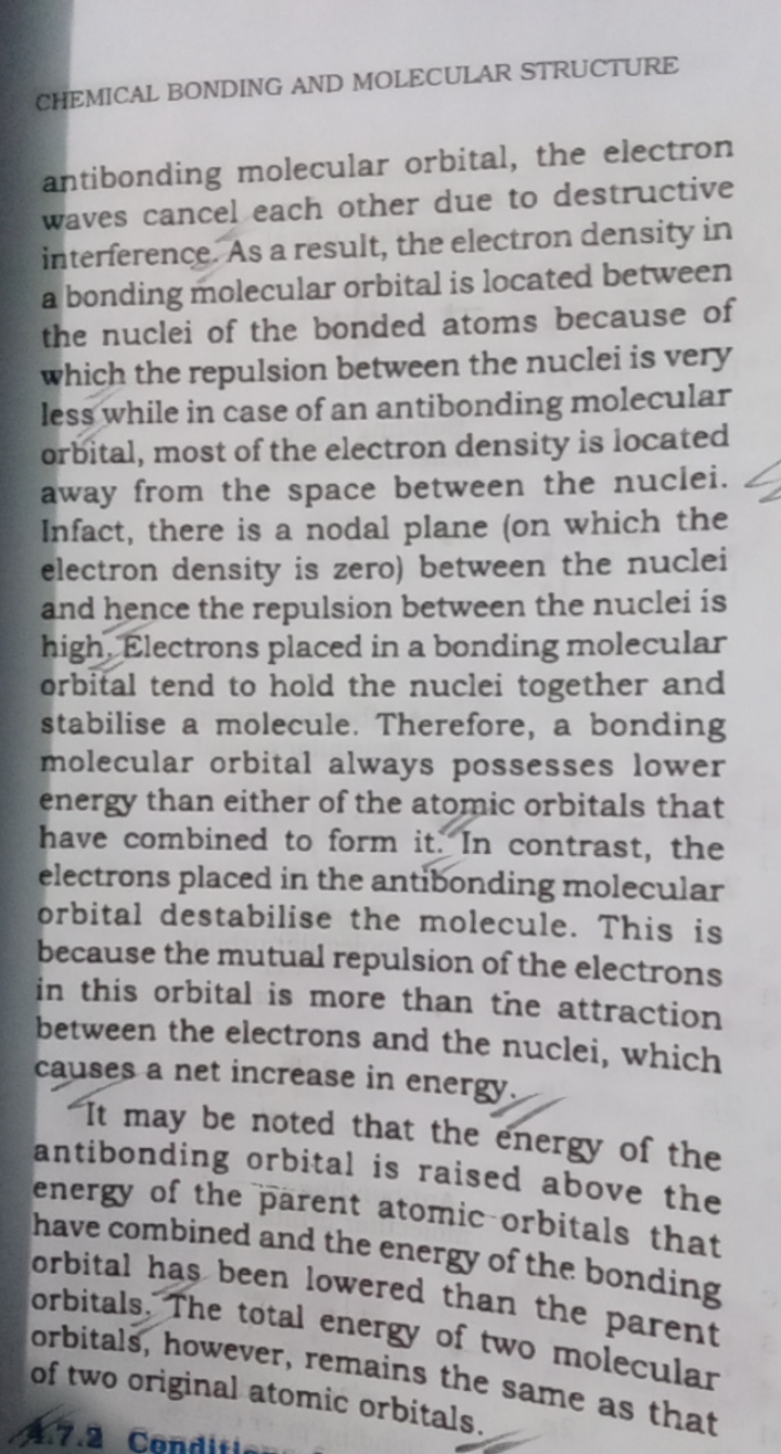 CHEMICAL BONDING AND MOLECULAR STRUCTURE
antibonding molecular orbital