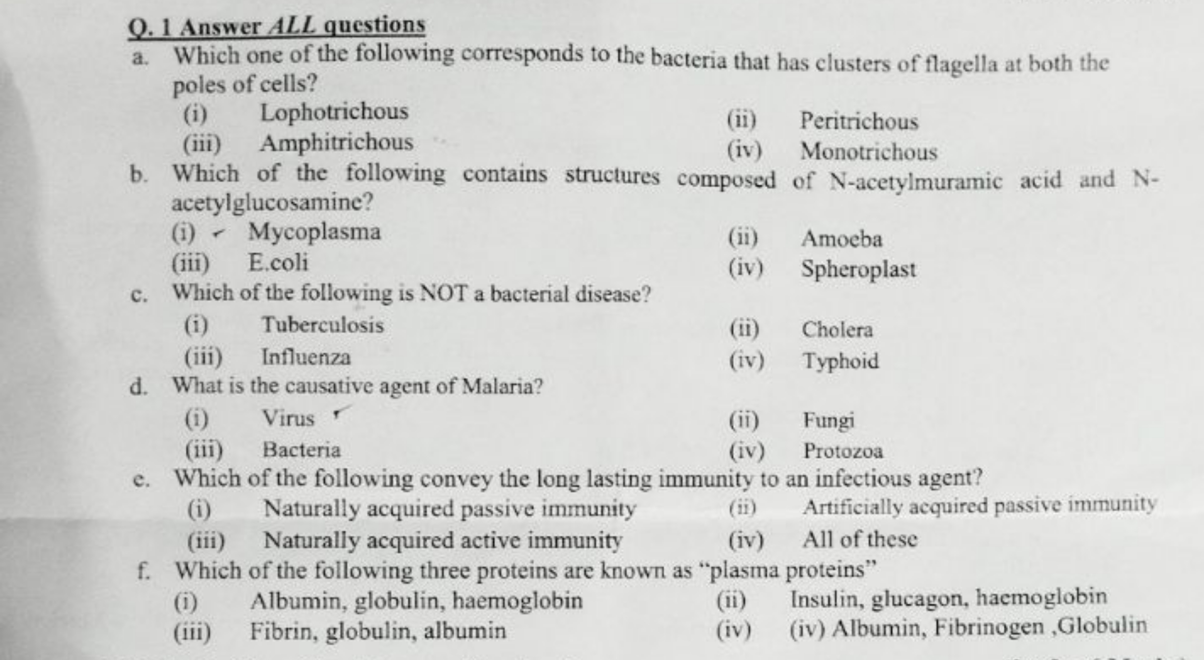 Q. 1 Answer ALL questions
a. Which one of the following corresponds to