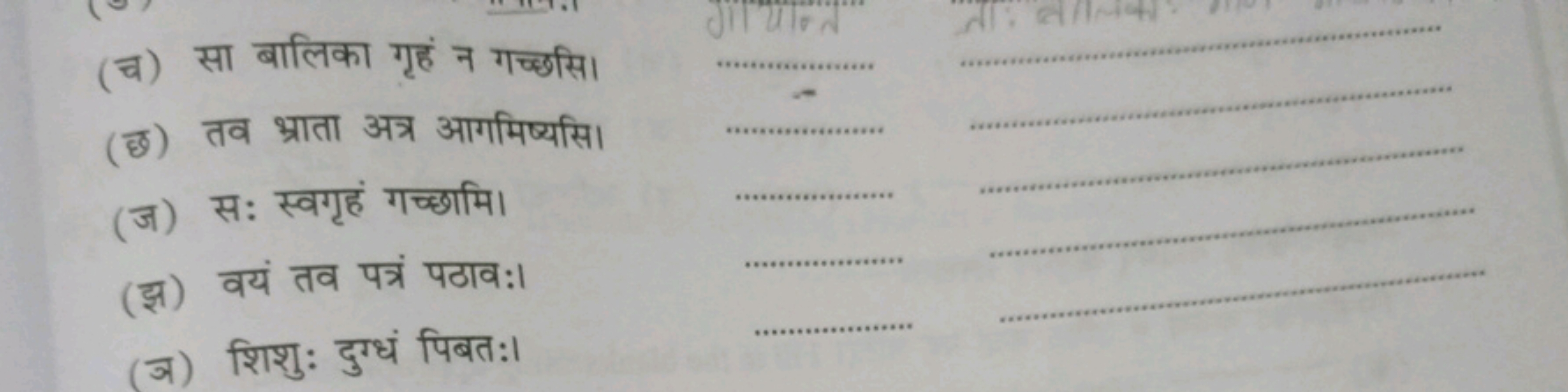 (च) सा बालिका गृहं न गच्छसि।
(छ) तव भ्राता अत्र आगमिष्यसि।
(ज) सः स्वग