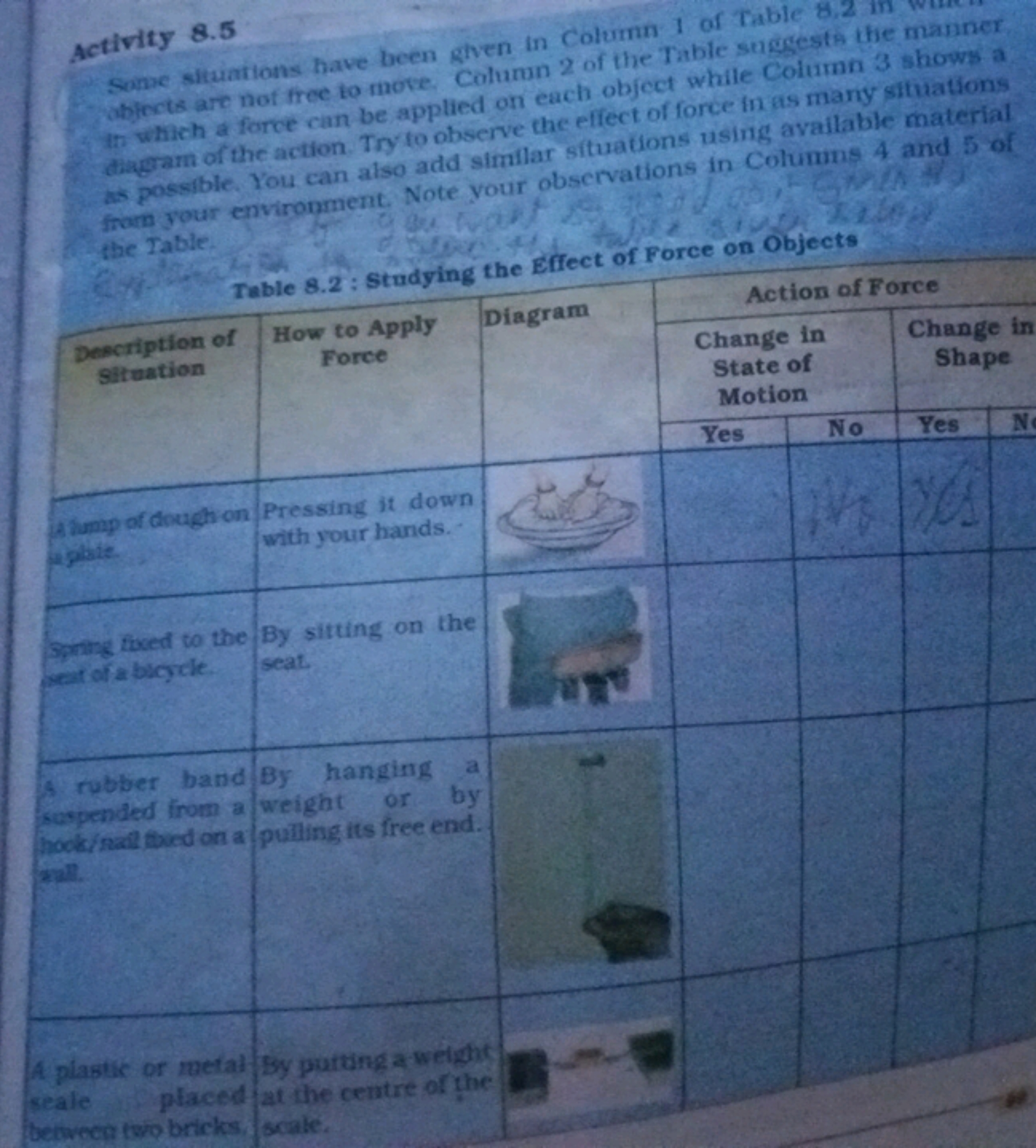 Activity 8.5
some situations have been given in Columin 1 of Table 8.2