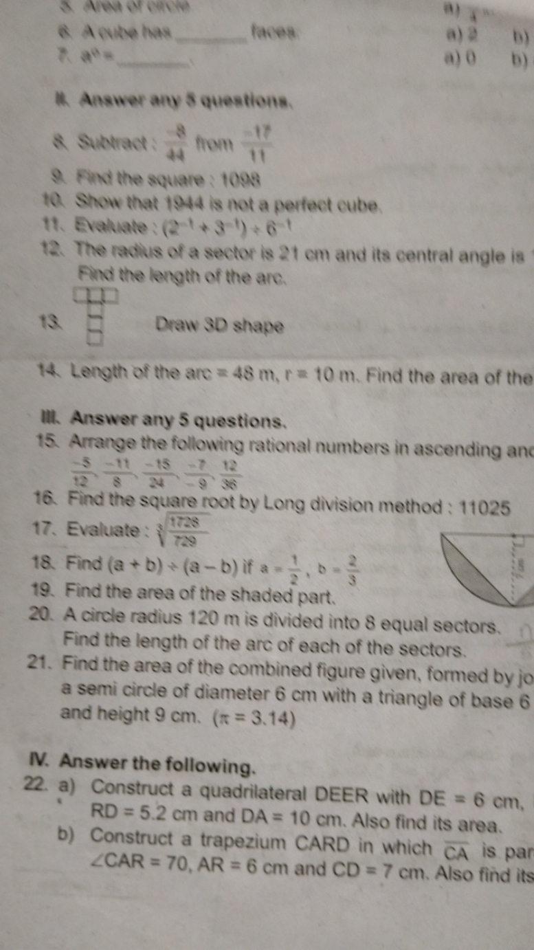 8 AHM OCHIE
a)
A A mity has  faces
a) 2
b)
7. a9= 
a) 0
b)
Answer any 