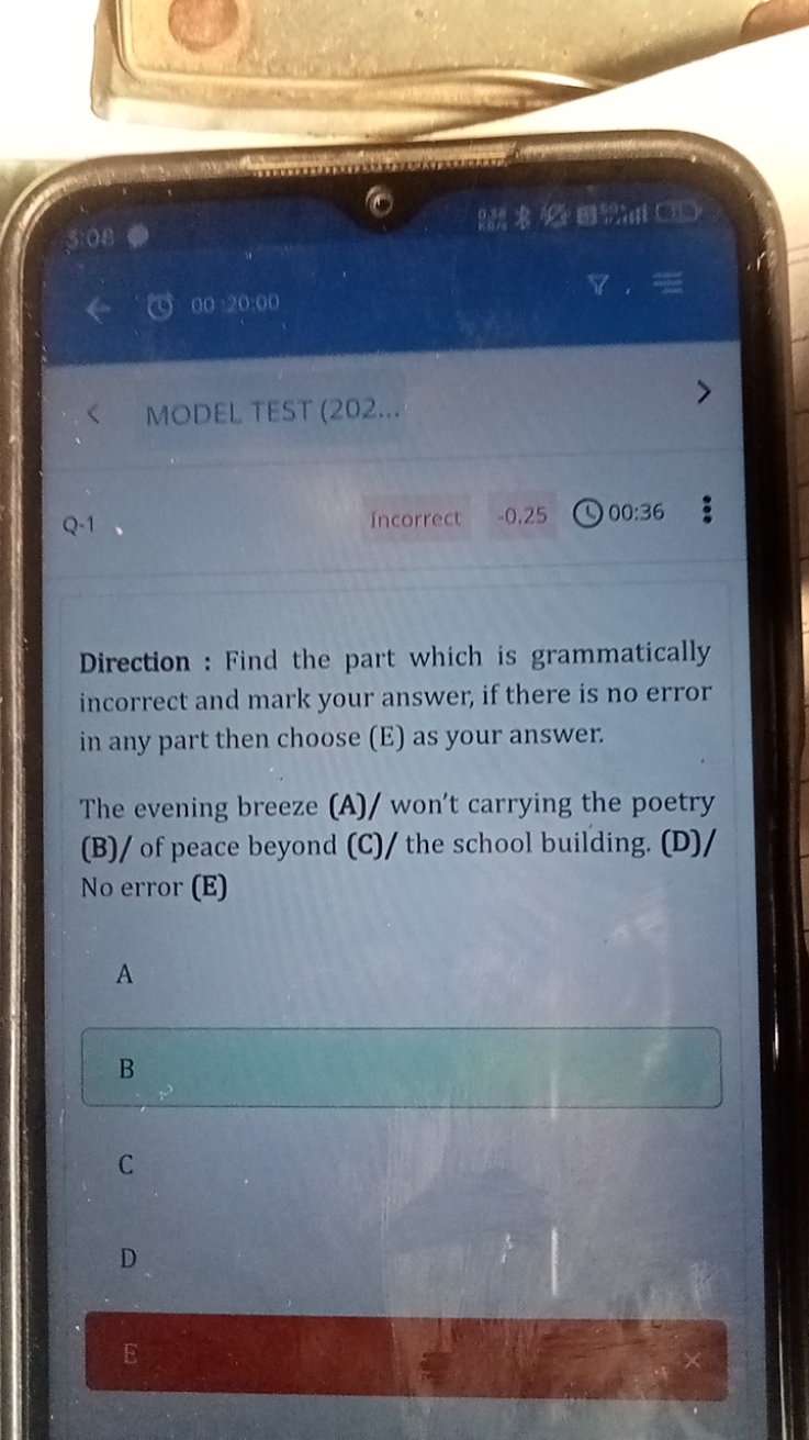 00⋅20:00

MODEL TEST (202…

Q-1
incorrect
−0.25
00:36

Direction : Fin