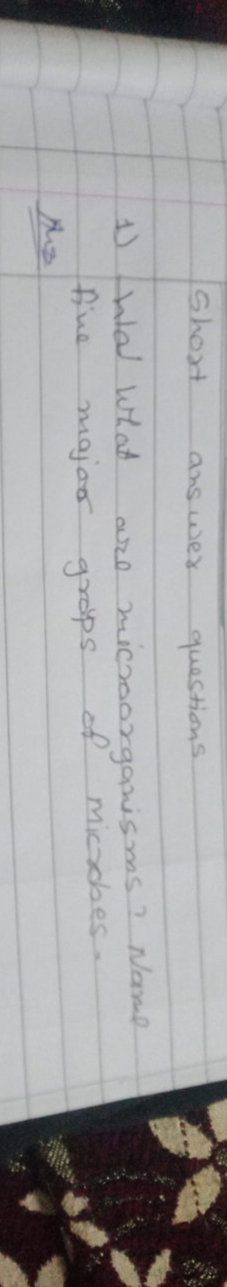 Short answer questions
1) Wee What are microorganisms? Name the fine m