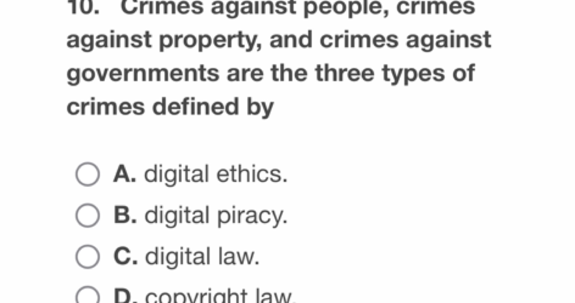 10. Crimes against peopie, crımes against property, and crimes against