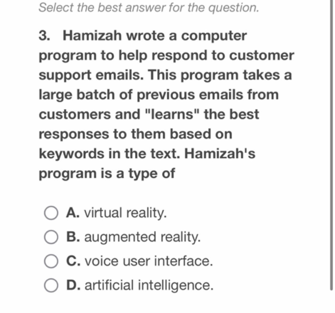 Select the best answer for the question.
3. Hamizah wrote a computer p