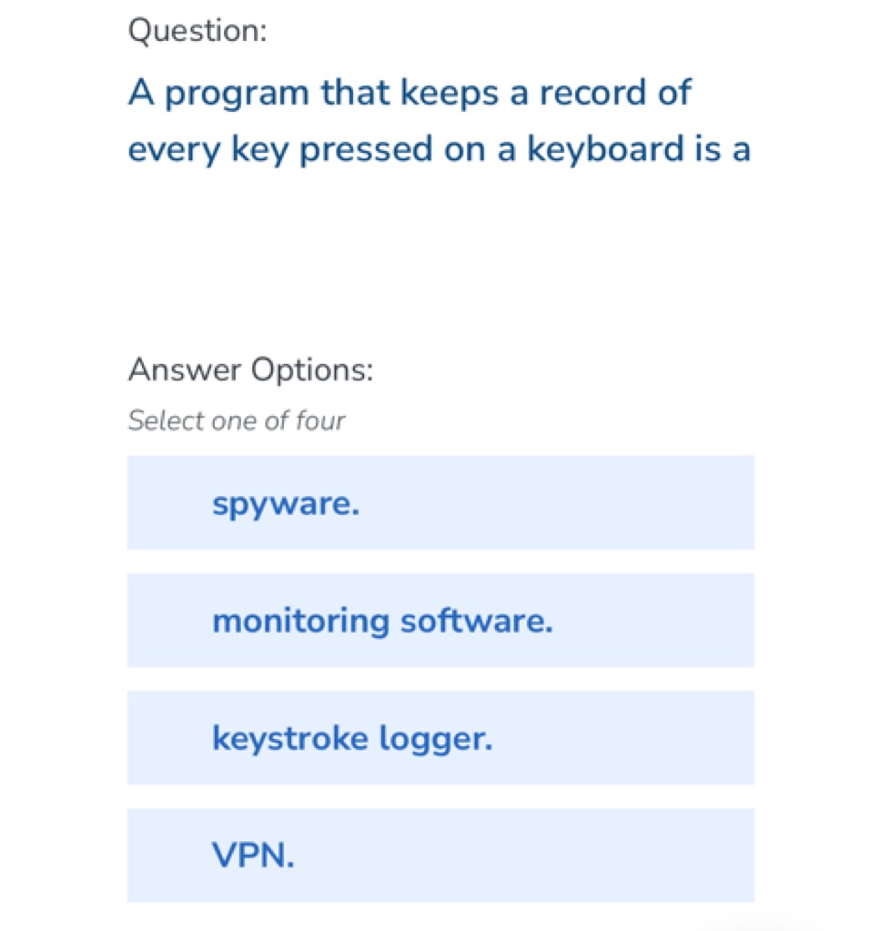 Question:
A program that keeps a record of every key pressed on a keyb