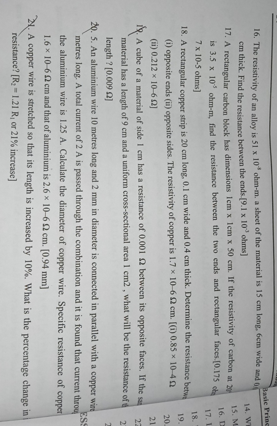 16. The resistivity of an alloy is 51×10−8 ohm-m. a sheet of the mater