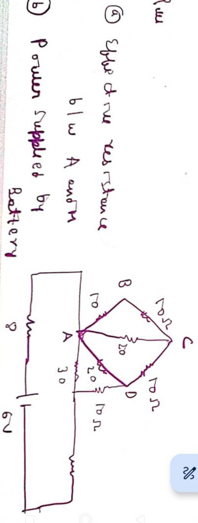 (a) Sfbe dt rie resirtance b∣ω andM
b) Power suppleded by Batiery