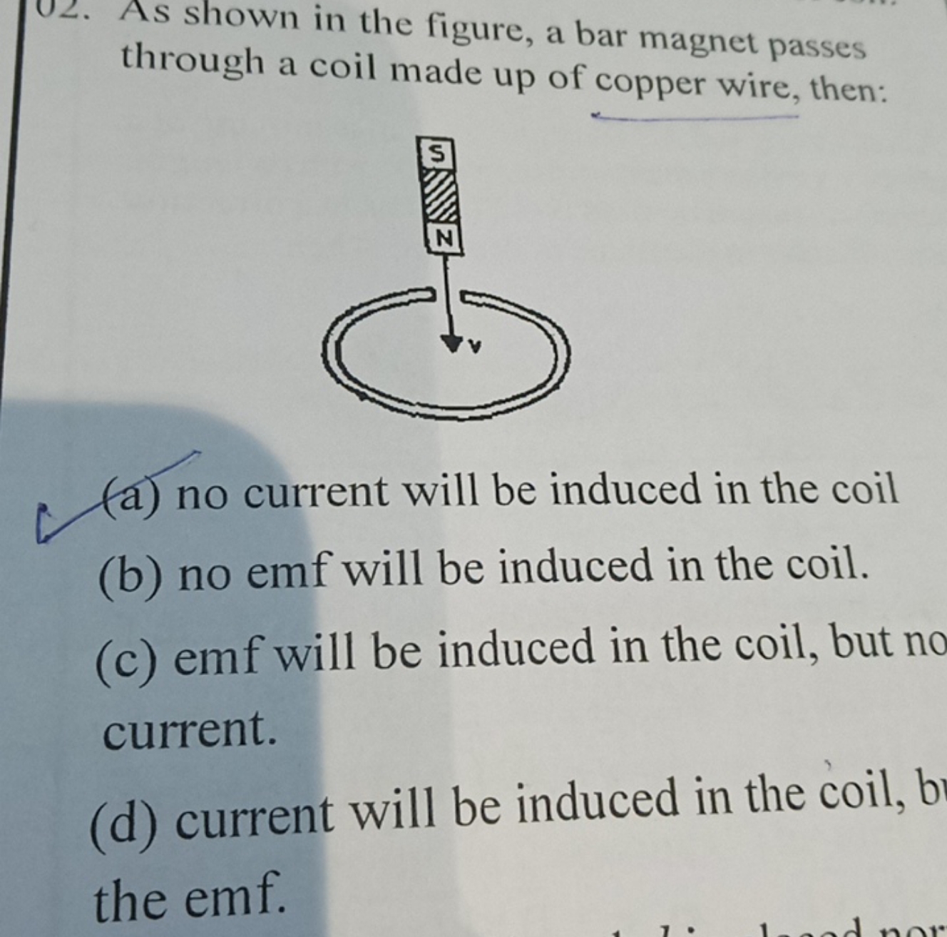 02. As shown in the figure, a bar magnet passes through a coil made up