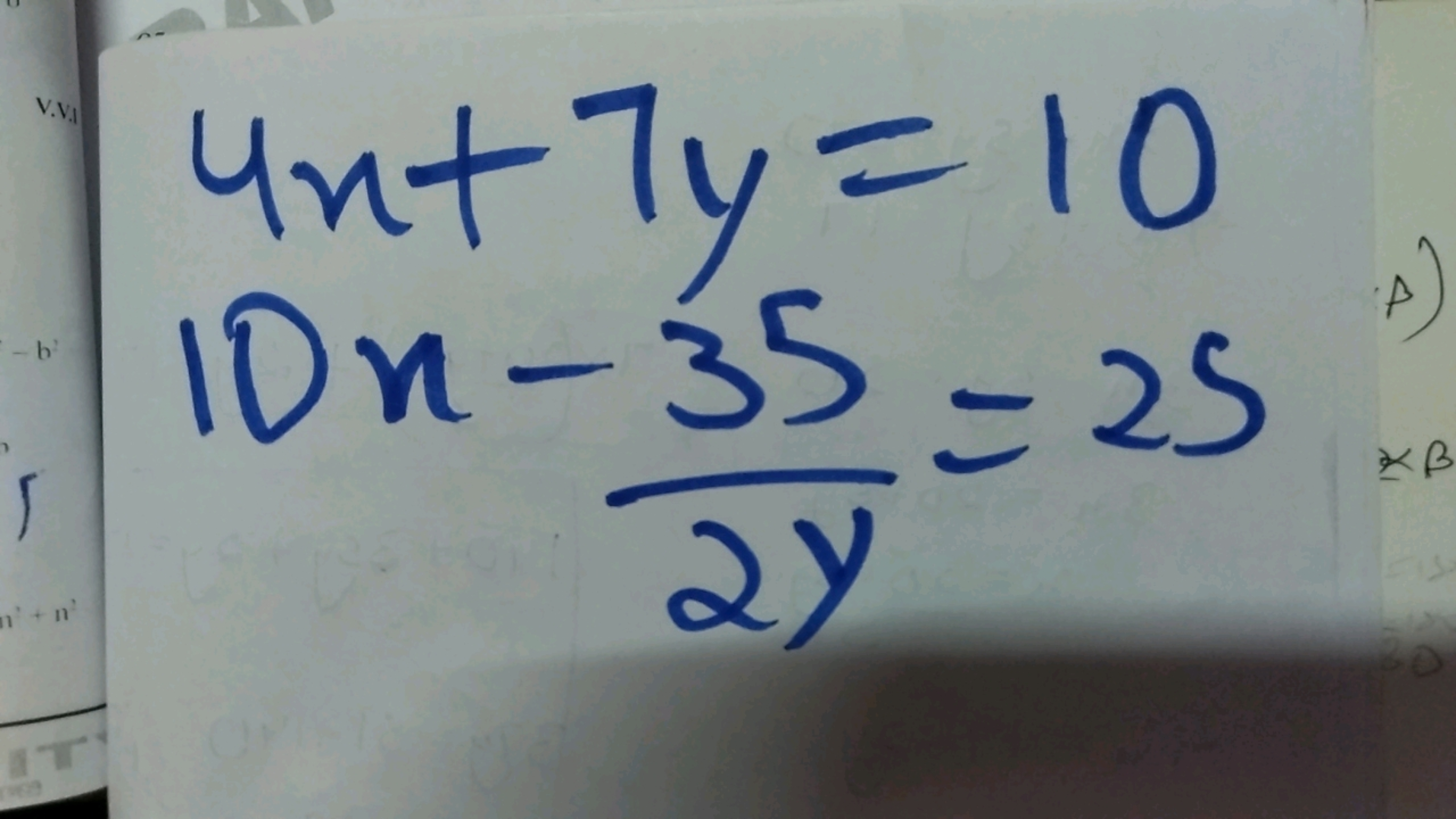 4x+7y=1010x−2y35​=25​