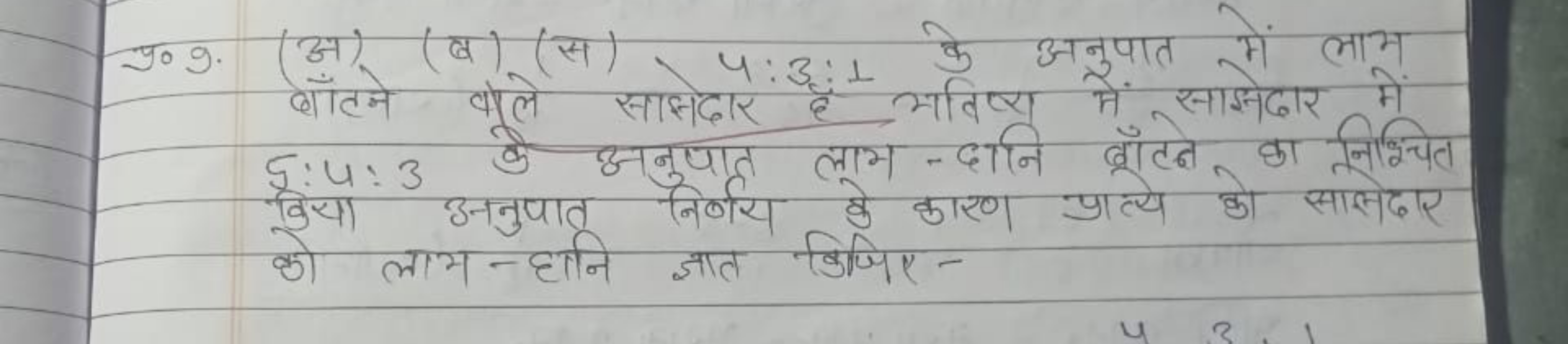 प्र०9. (अ) (ब) (स) 4:3:1 के अनुपात में लाभ बाँटने कोले सासदार है यविष्