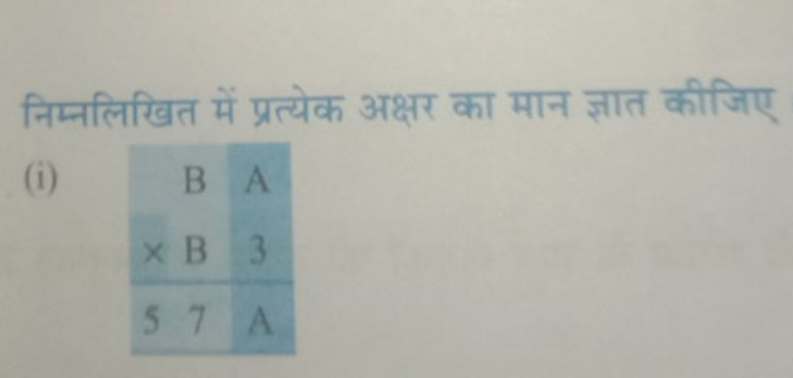 निम्नलिखित में प्रत्येक अक्षर का मान ज्ञात कीजिए
(i)
BA×B357