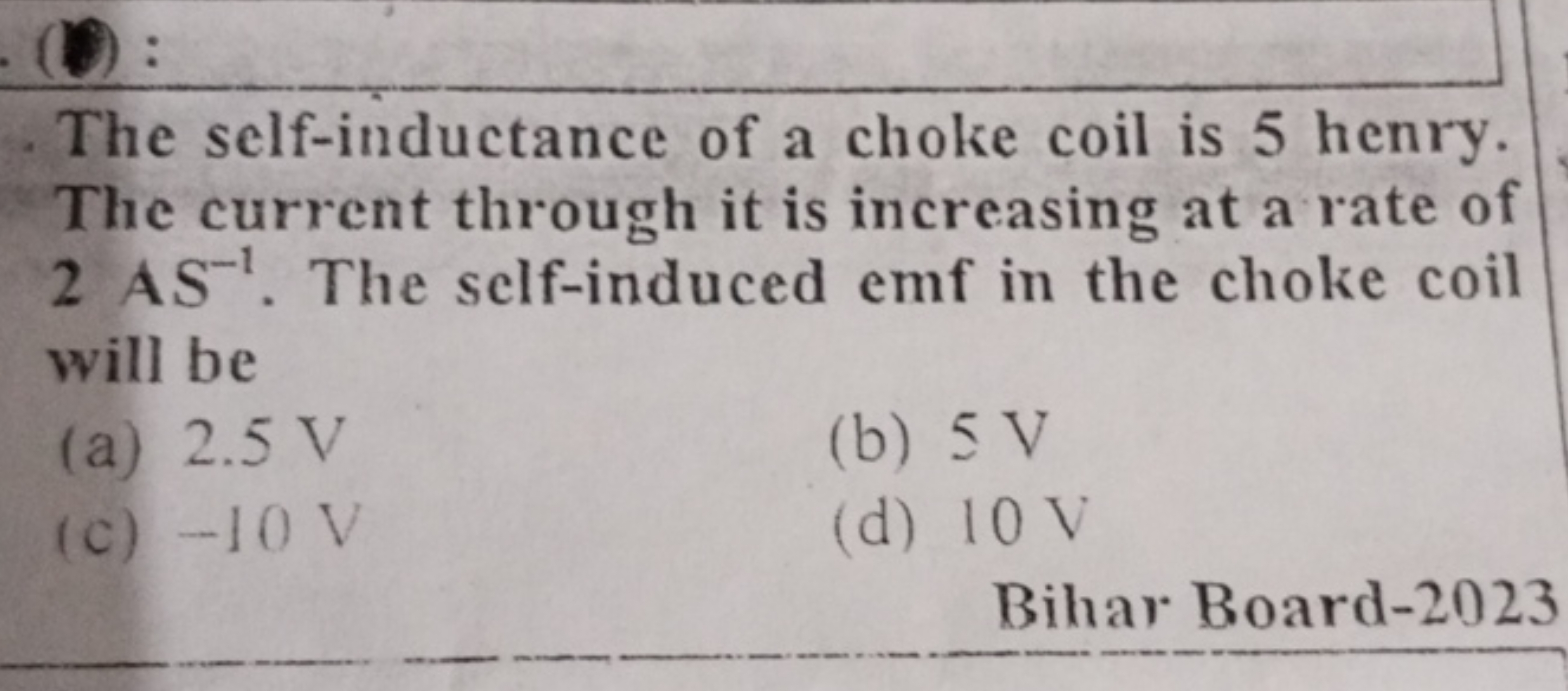 The self-inductance of a choke coil is 5 henry. The current through it