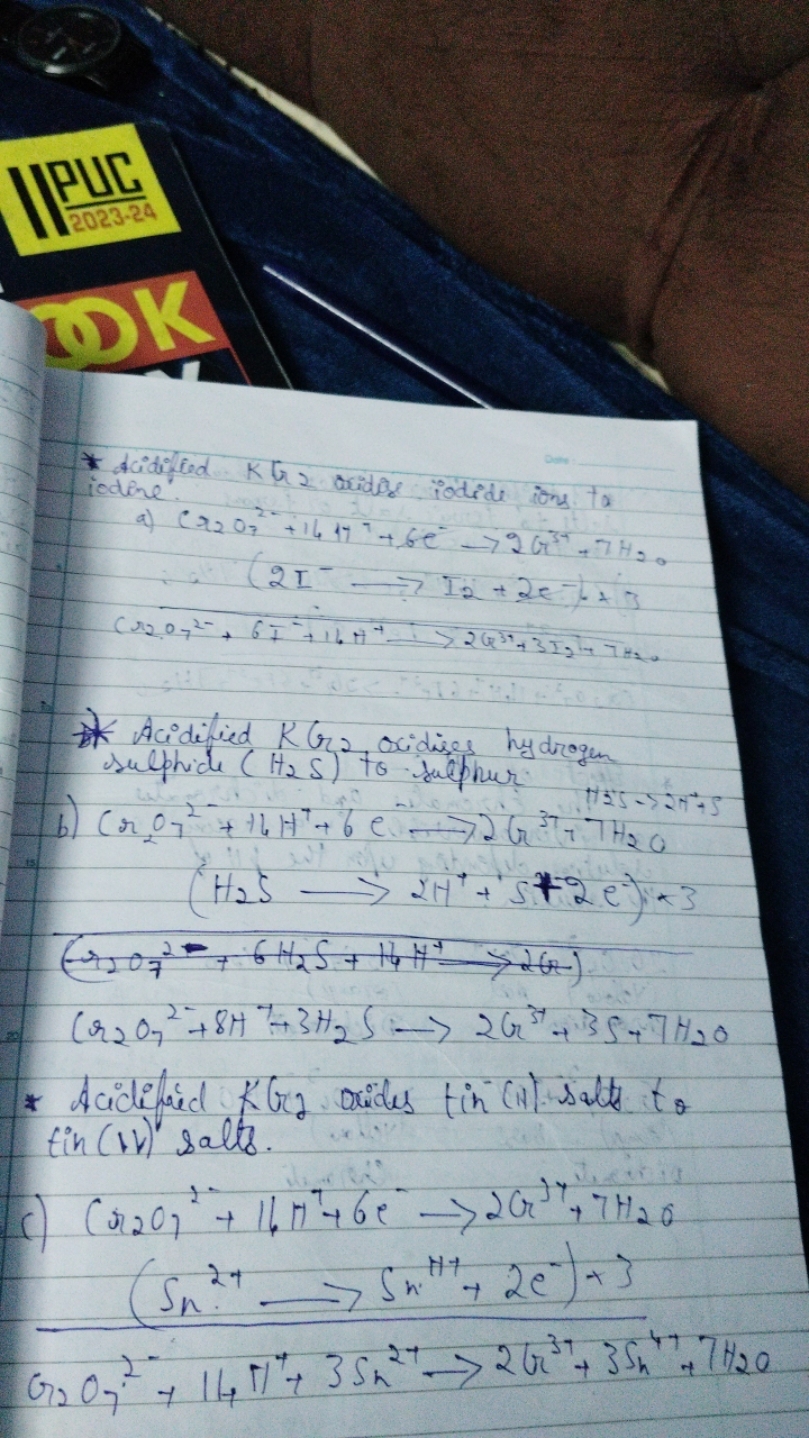 (1)
* didifled KG2​ ocridies iodide ions ta iodire:
a) C2​O72+​+1417+6